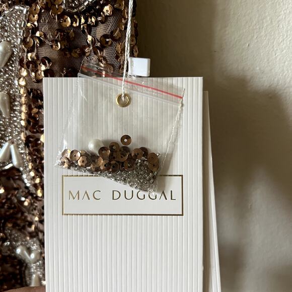Mac Duggal Cocktail Dress Heavily Beaded brown midi dress size 6 C6 - Picture 8 of 11